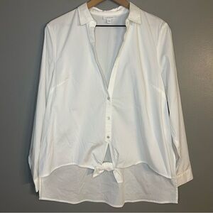 J.Jill White Shirt Collection Button Down Collar Tie Front Hi Low Shirt, Size M
